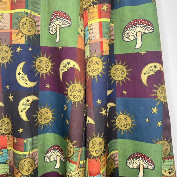 Women's Celestial Wide Leg Pull On Pants XS Mushrooms Moons Boho Gypsy Festival - Picture 4 of 11